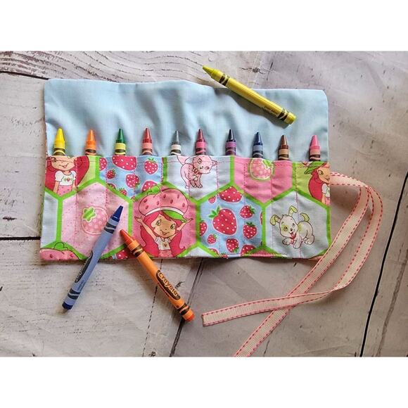 Strawberry Shortcake Crayon Holder Wallet Cotton Fabric Handmade - Picture 1 of 6